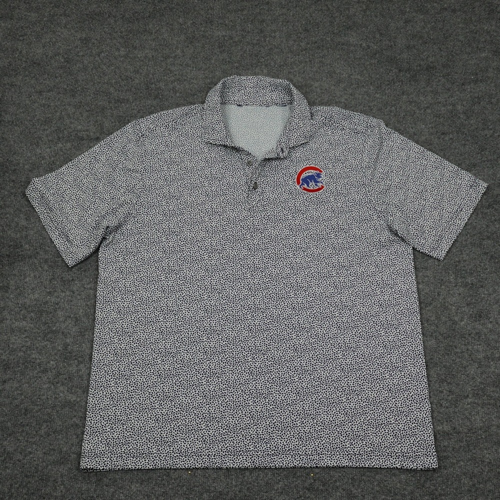 Chicago Cubs Cutter & Buck Shirt Mens Large Blue All Over Print Polo MLB Golf